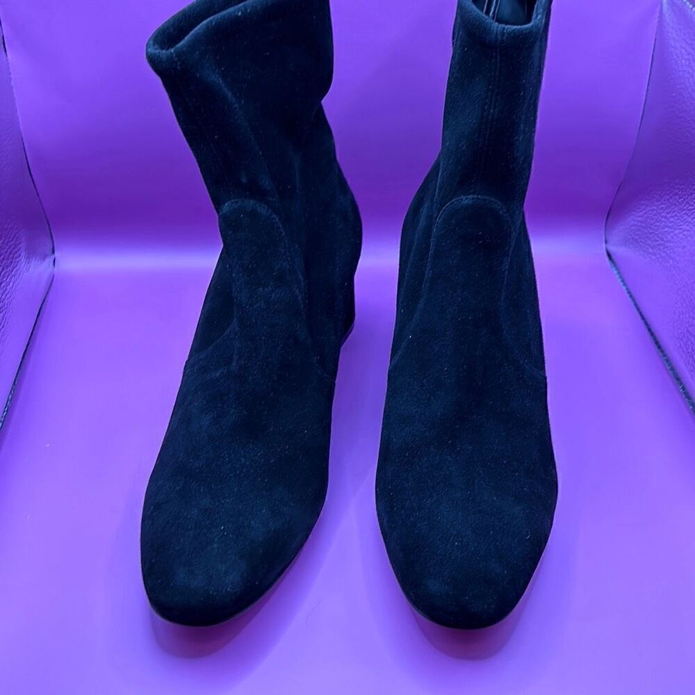 Stuart Weitzman Women's 11 Black Heel Suede Booties Classic Black Minimalist New